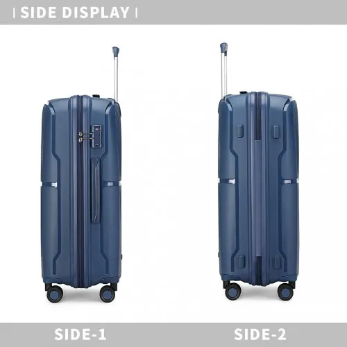 British Traveller 20 Inch Spinner Hard Shell PP Suitcase With TSA Lock - Navy | Lightweight & Durable Travel Luggage