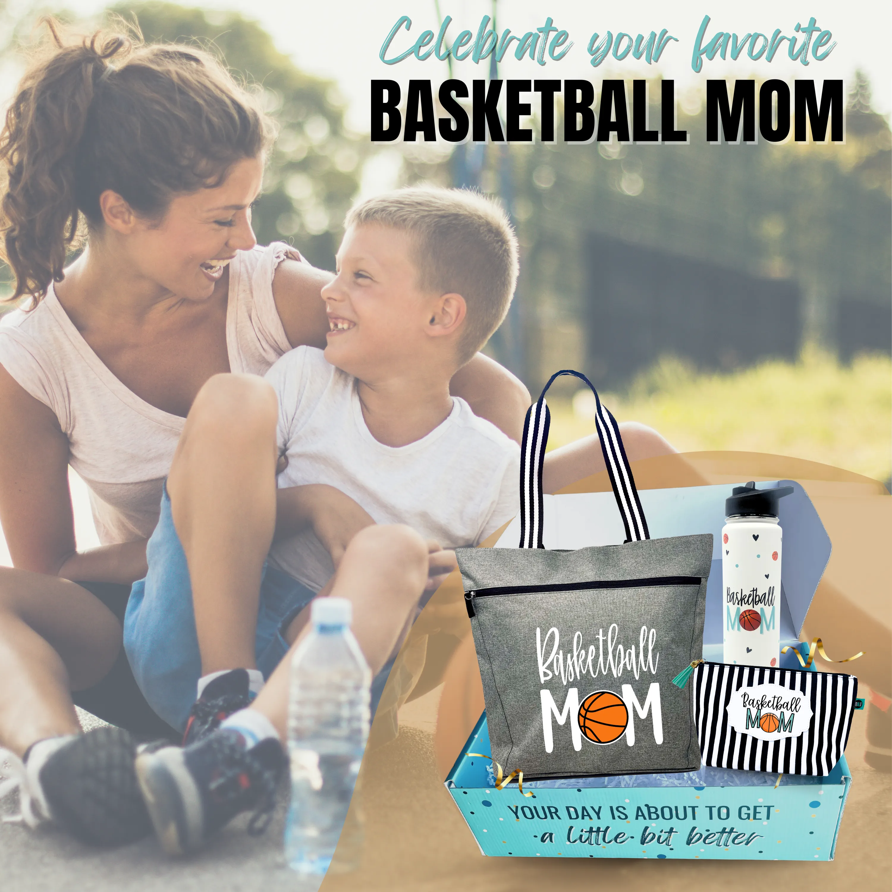 Brooke and Jess Designs - Basketball Mom Lexie Gray, 24 oz Waterbottle Tumbler, and Janie Makeup Cosmetic Bag Gift Box Set