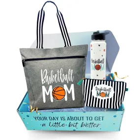 Brooke and Jess Designs - Basketball Mom Lexie Gray, 24 oz Waterbottle Tumbler, and Janie Makeup Cosmetic Bag Gift Box Set