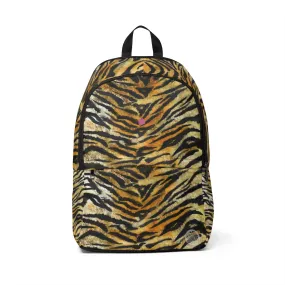 Brown Tiger Stripe Backpack, Animal Skin Unisex Large Size Waterproof Bag Luggage