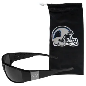 Carolina Panthers Etched Chrome Wrap Sunglasses and Bag