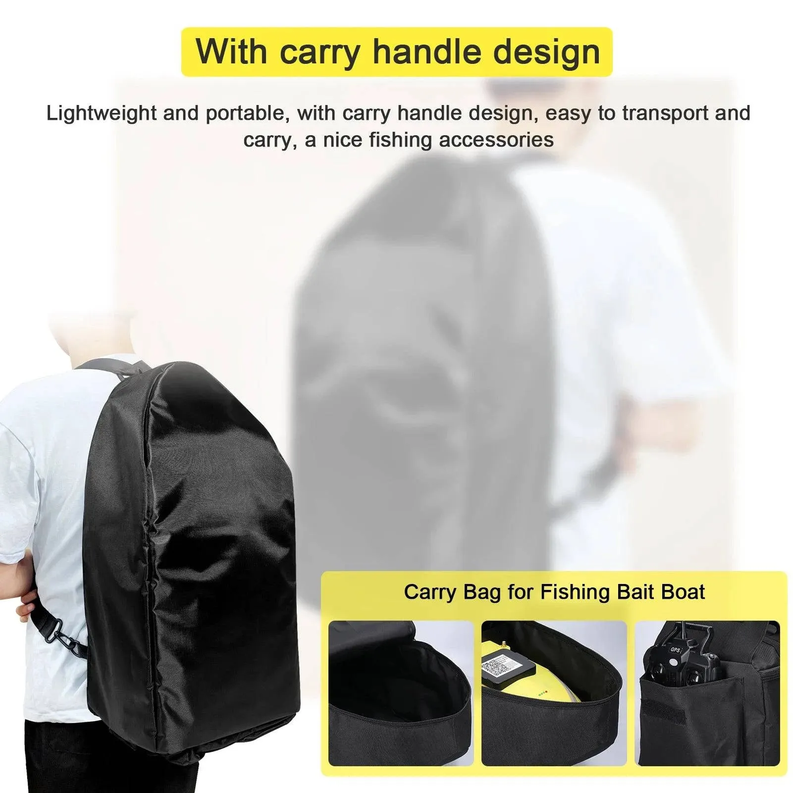 Carry Bag for Fishing Bait Boat Wear Resistant Oxford Fabric Storage Bag Handbag with Side Pouch Zipper Fishing Accessories