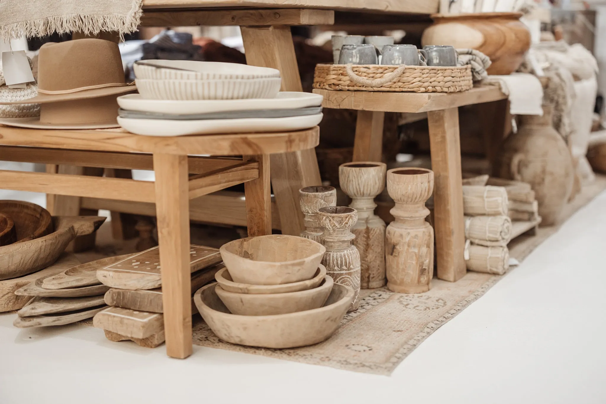 Carved Wood Candlestand - Natural