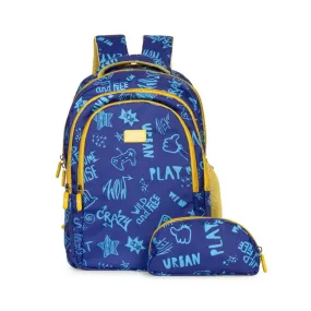 Combo: THE CLOWNFISH Scholastic Series School Backpack & Pencil Pouch | 30 L | Blue - Yellow