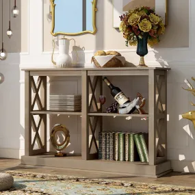 Console Table with 3-Tier Storage and “X” Legs, White Wash