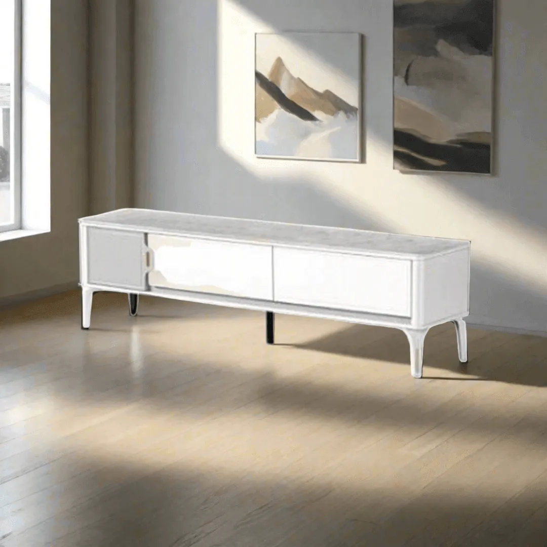 Cosette White TV Console with Sintered Stone Top (140cm)