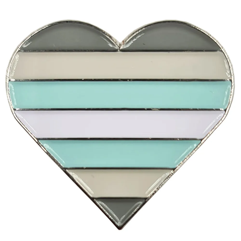 Demiboy Flag Silver Metal Heart Lapel Pin Badge