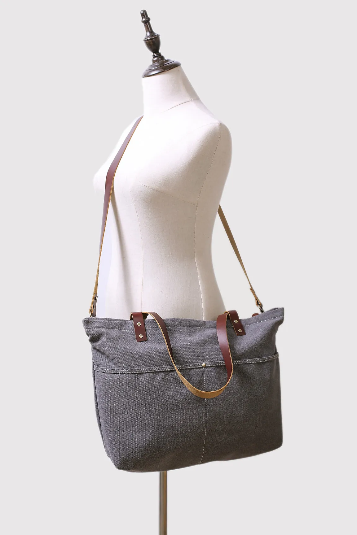 Diaper Bag Canvas with Leather Women Tote Bag Shoulder Bag Handbag