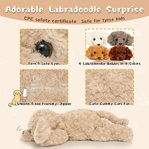 Doldoa Stuffed Mommy Dog With 4 Baby Puppy Plush Toy Brown Grey White Brown Dark