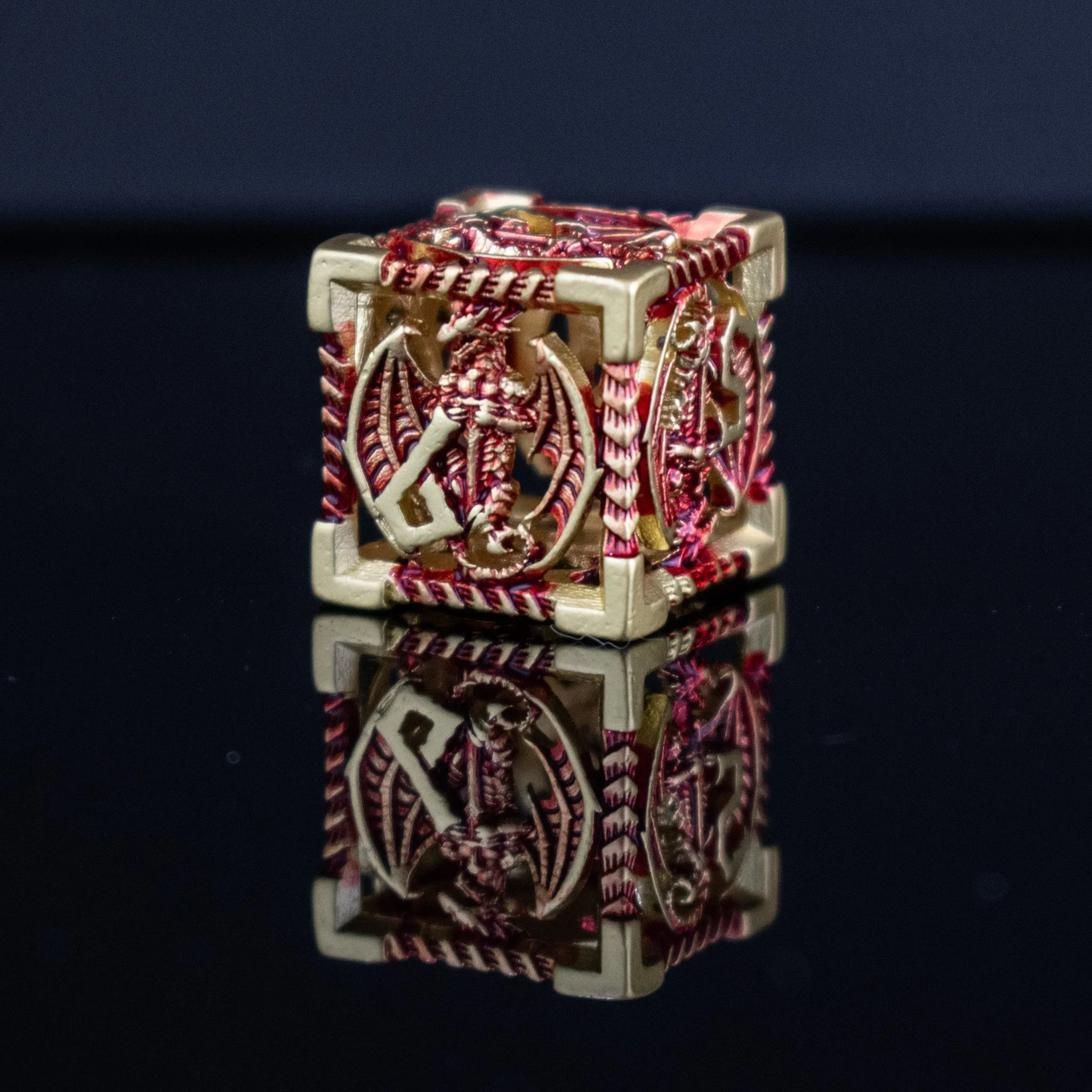 Dragonguard Hollow Metal Dice Set - Crimson and Gold