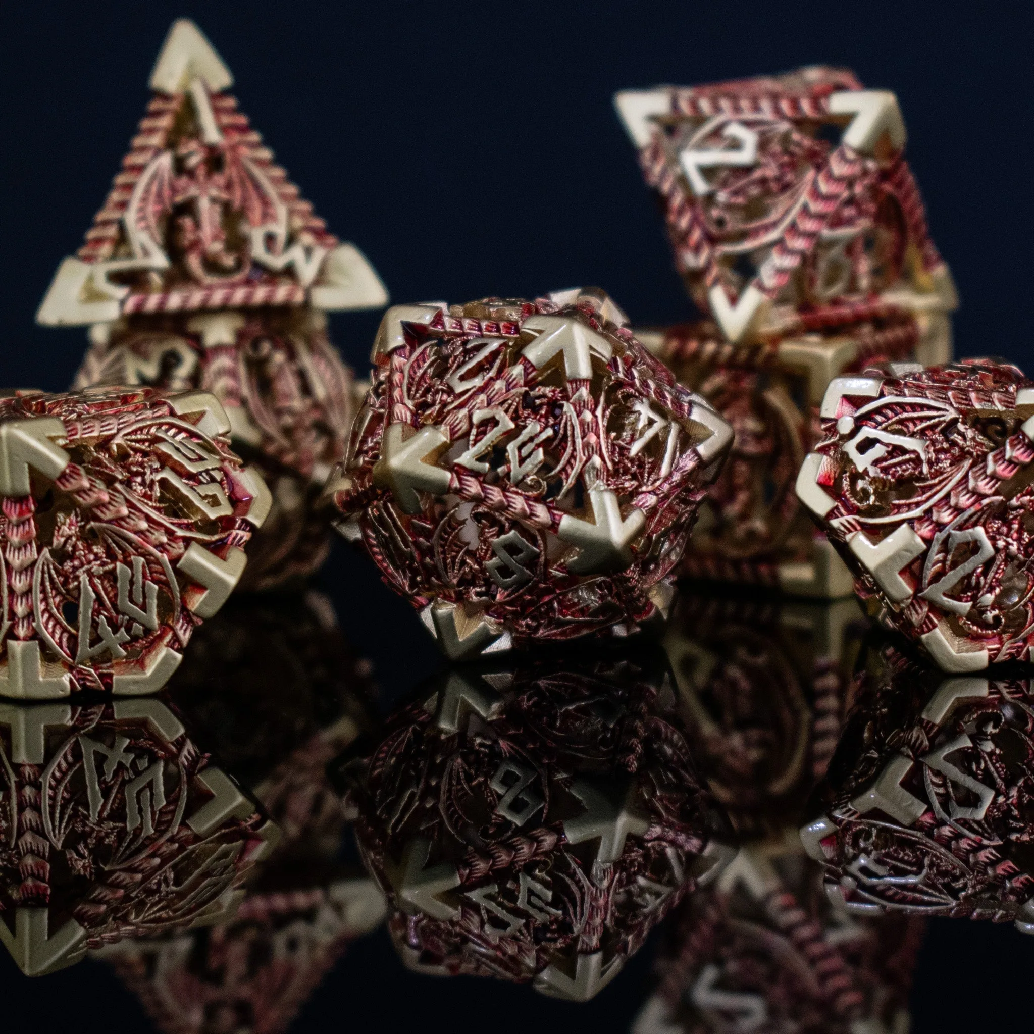 Dragonguard Hollow Metal Dice Set - Crimson and Gold