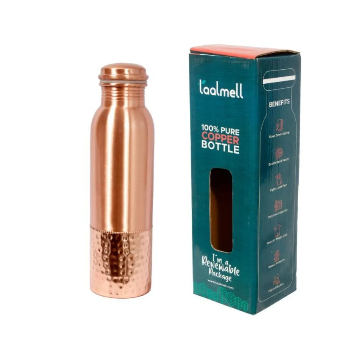 Dual Tone Copper Bottle 1 Ltr | Copper Purity Guarantee Certificate | Free Cotton Bag