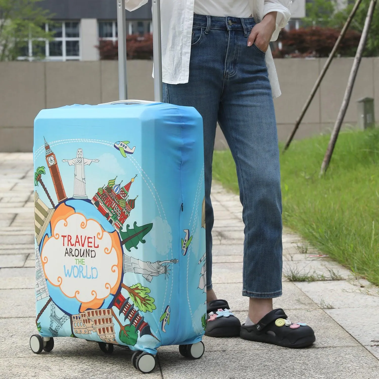 Durable 180 GSM Suitcase Covers s/m/l-Size for Trolley Suitcase, Blue Travel Around The World