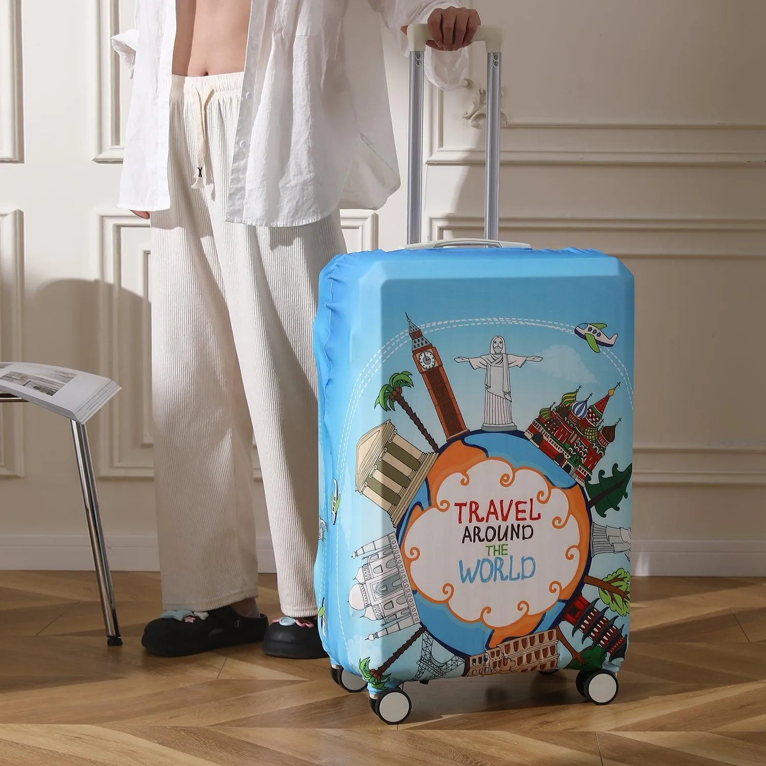 Durable 180 GSM Suitcase Covers s/m/l-Size for Trolley Suitcase, Blue Travel Around The World