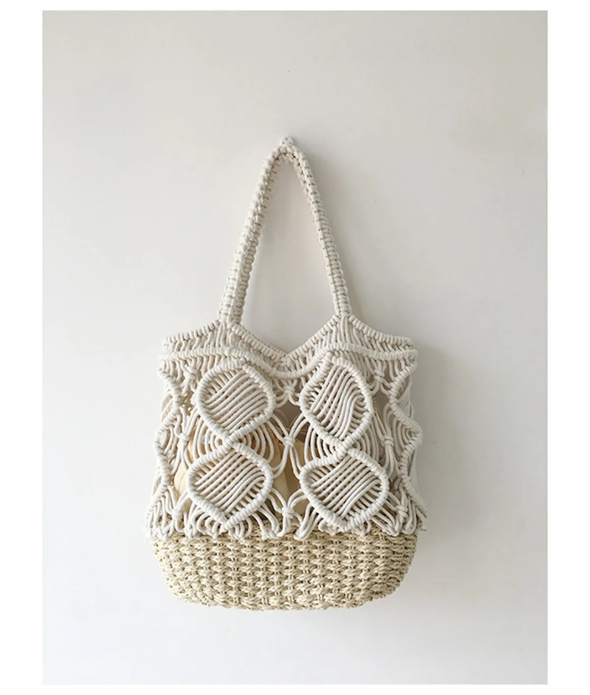 Elena Handbags Straw Bottom Cotton Handbag