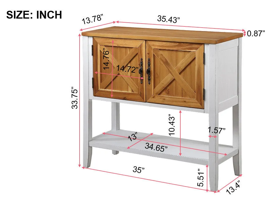 Farmhouse Console Table, Antique White   Natural Acacia