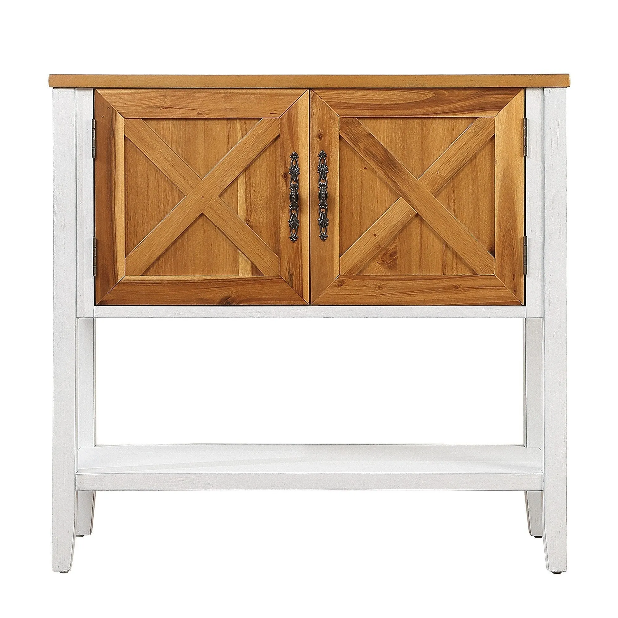 Farmhouse Console Table, Antique White   Natural Acacia