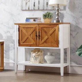 Farmhouse Console Table, Antique White   Natural Acacia