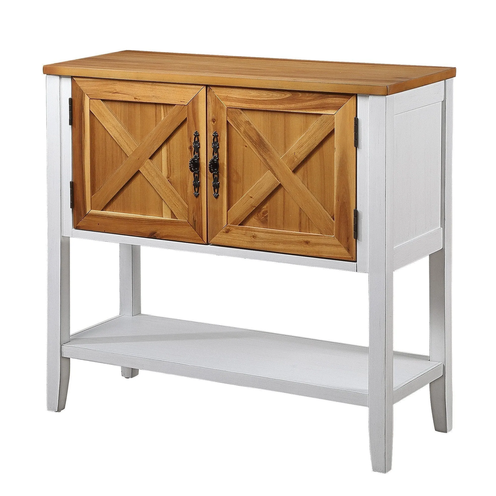 Farmhouse Console Table, Antique White   Natural Acacia