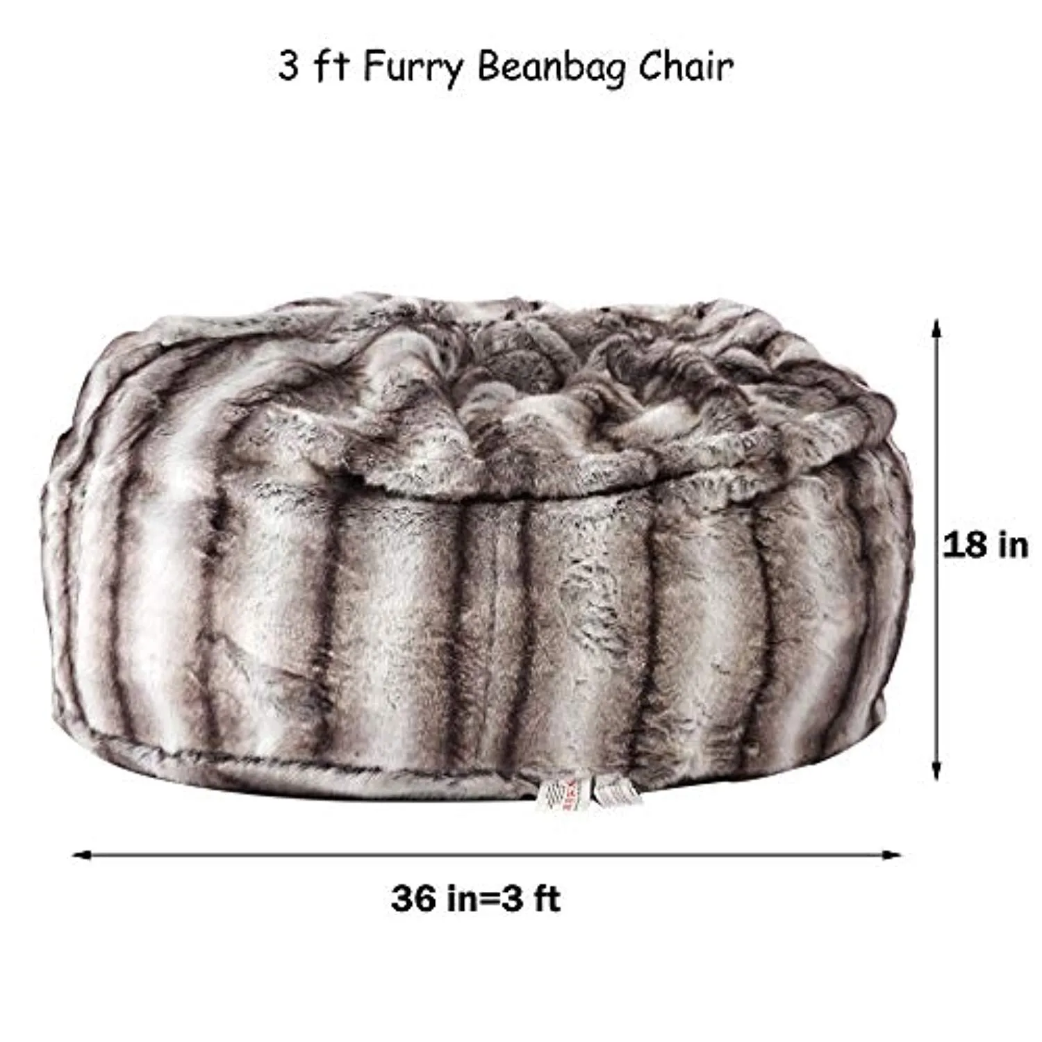 Faux Fur Bean Bag Chair Luxury and Comfy Big Beanless Bag Sponge Filling, 3 ft,