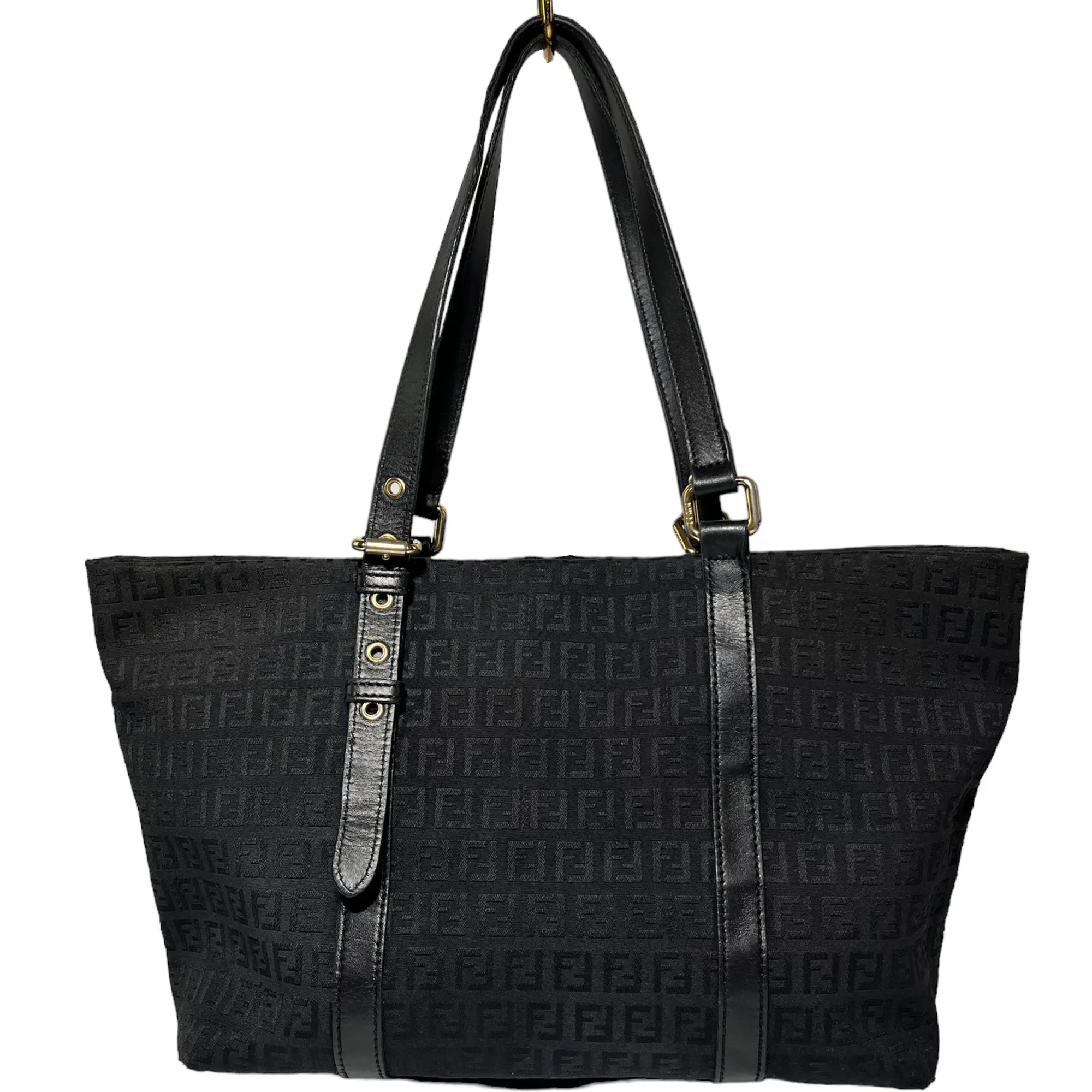 FENDI Black Zucca Fabric and Leather Tote Shoulder Bag LHQ11