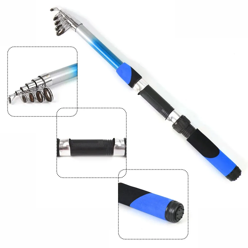 Fishing Rod Reel Combo Full Kit with 2PCS 2.1m Telescopic Fishing Rods 2PCS Spinning Reels Fishing Lures Hooks Fishing Bag