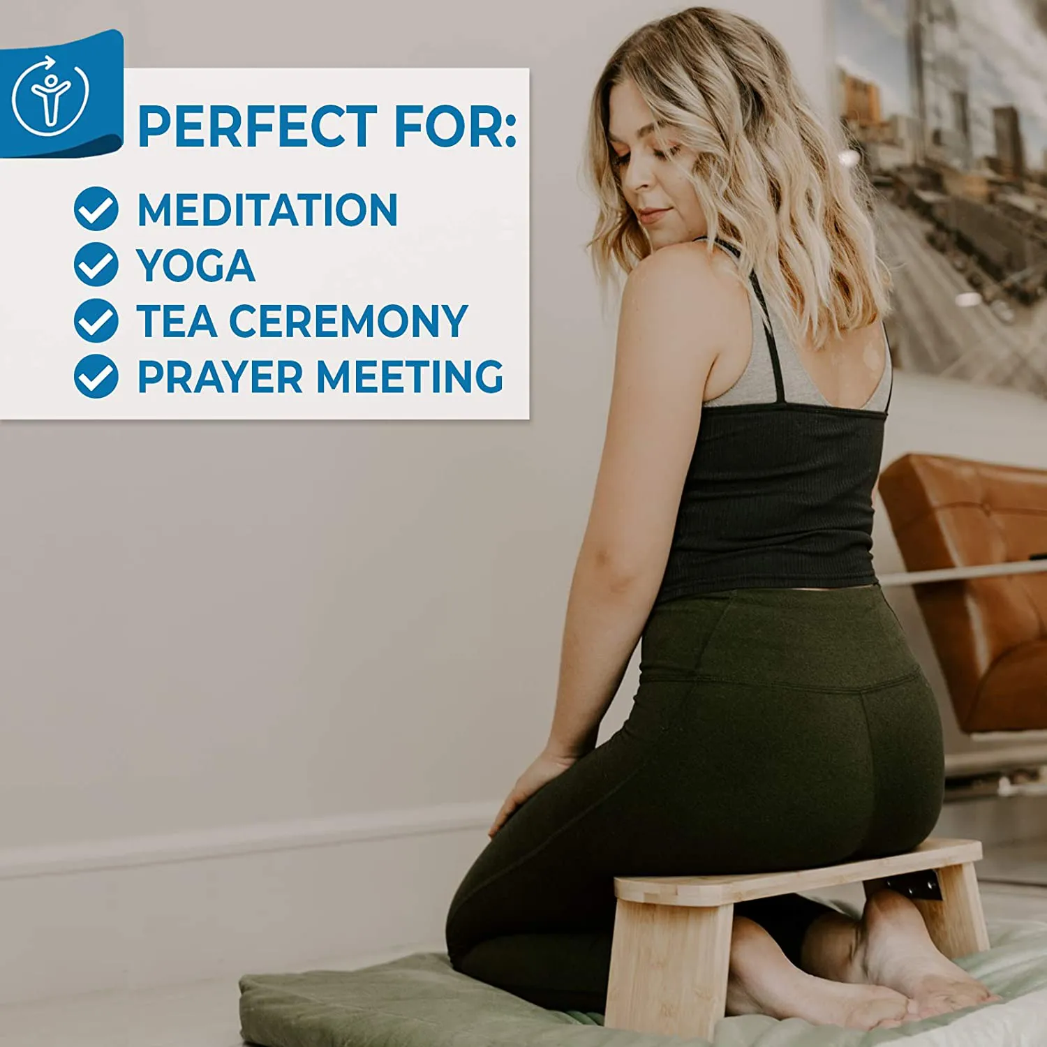 Florensi Meditation Bench (18"x7"x6"), Bamboo, Foldable & Ergonomic Meditation Stool, Sturdy Prayer Bench, Comfortable for Kneeling or Sitting, Perfect for Deeper & Longer Meditation