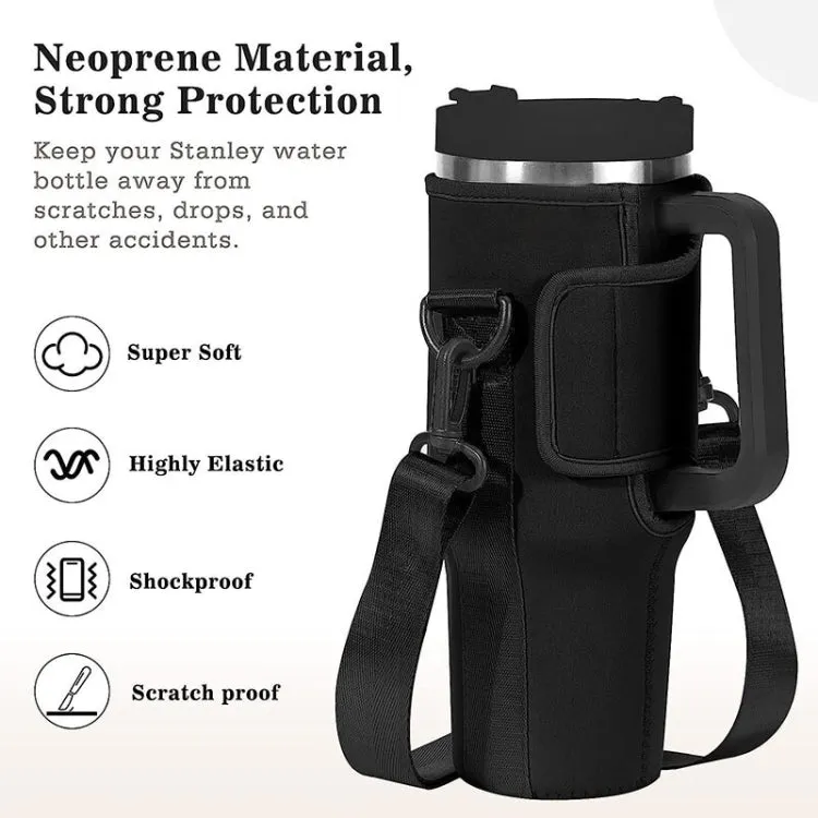 For 40oz Stanley Quencher Water Bottle Carrier Bag Sleeve With Adjustable Shoulder Strap(Pink)