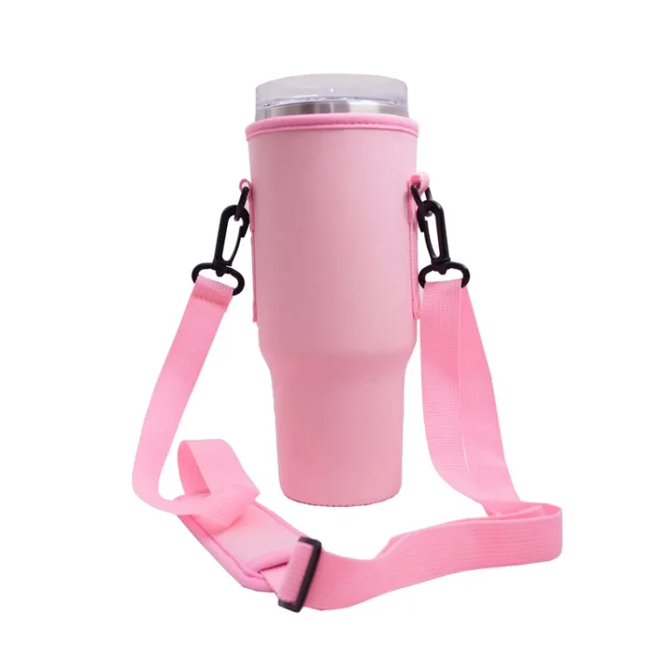 For 40oz Stanley Quencher Water Bottle Carrier Bag Sleeve With Adjustable Shoulder Strap(Pink)