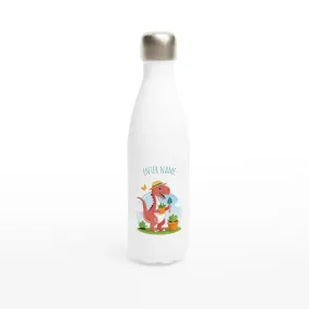 Green Fingered Tyrannosaurus White 17oz Stainless Steel Water Bottle   Personalised Name