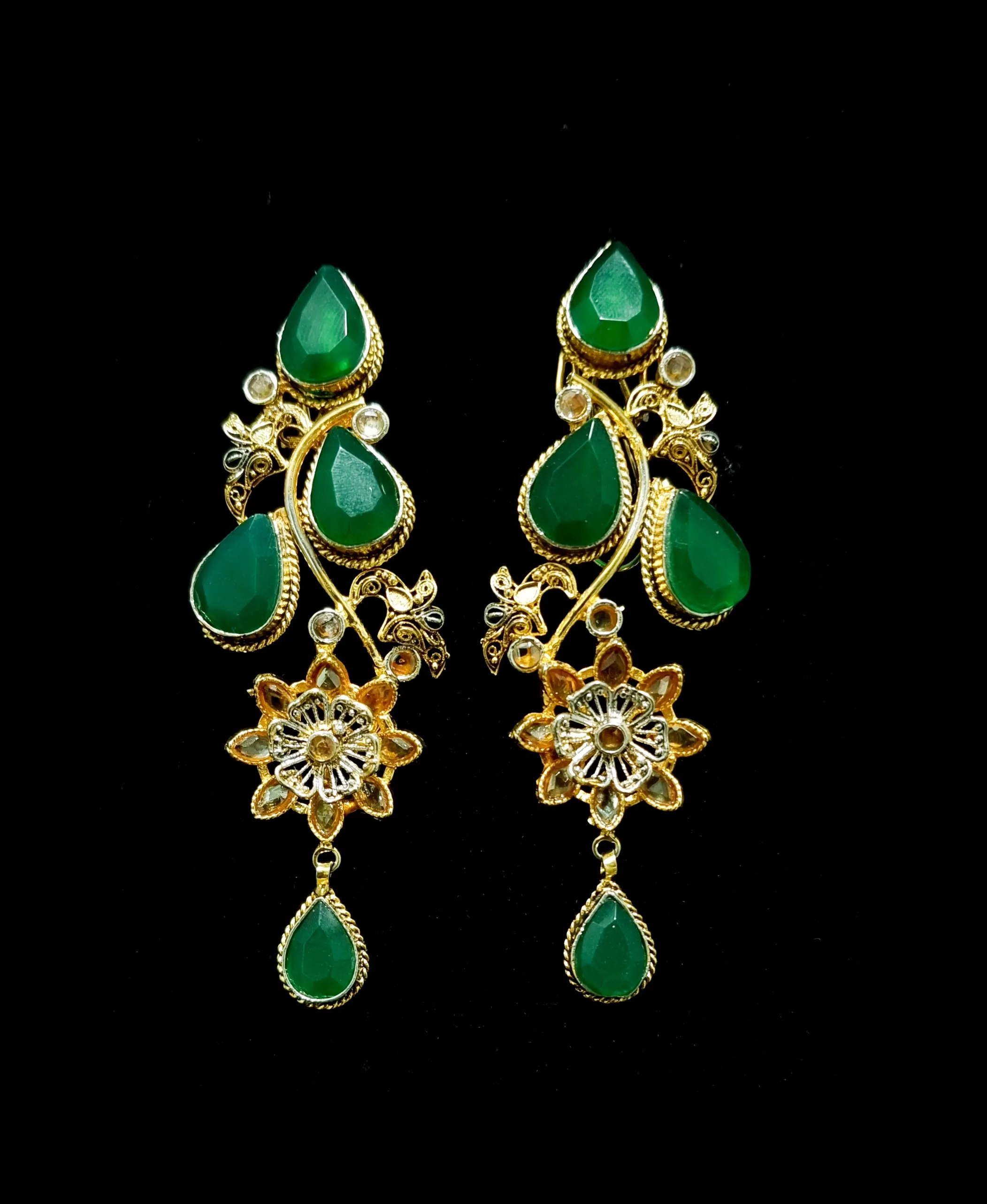 Hand Carved Green Stones Oversized Earrings.