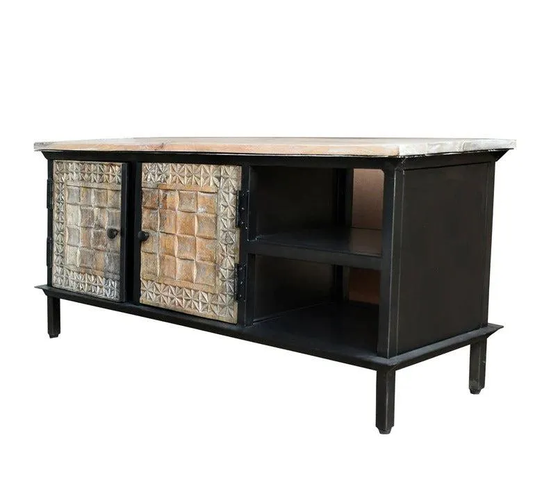 Hand Carved Industrial TV Console TV Cabinet Media Console