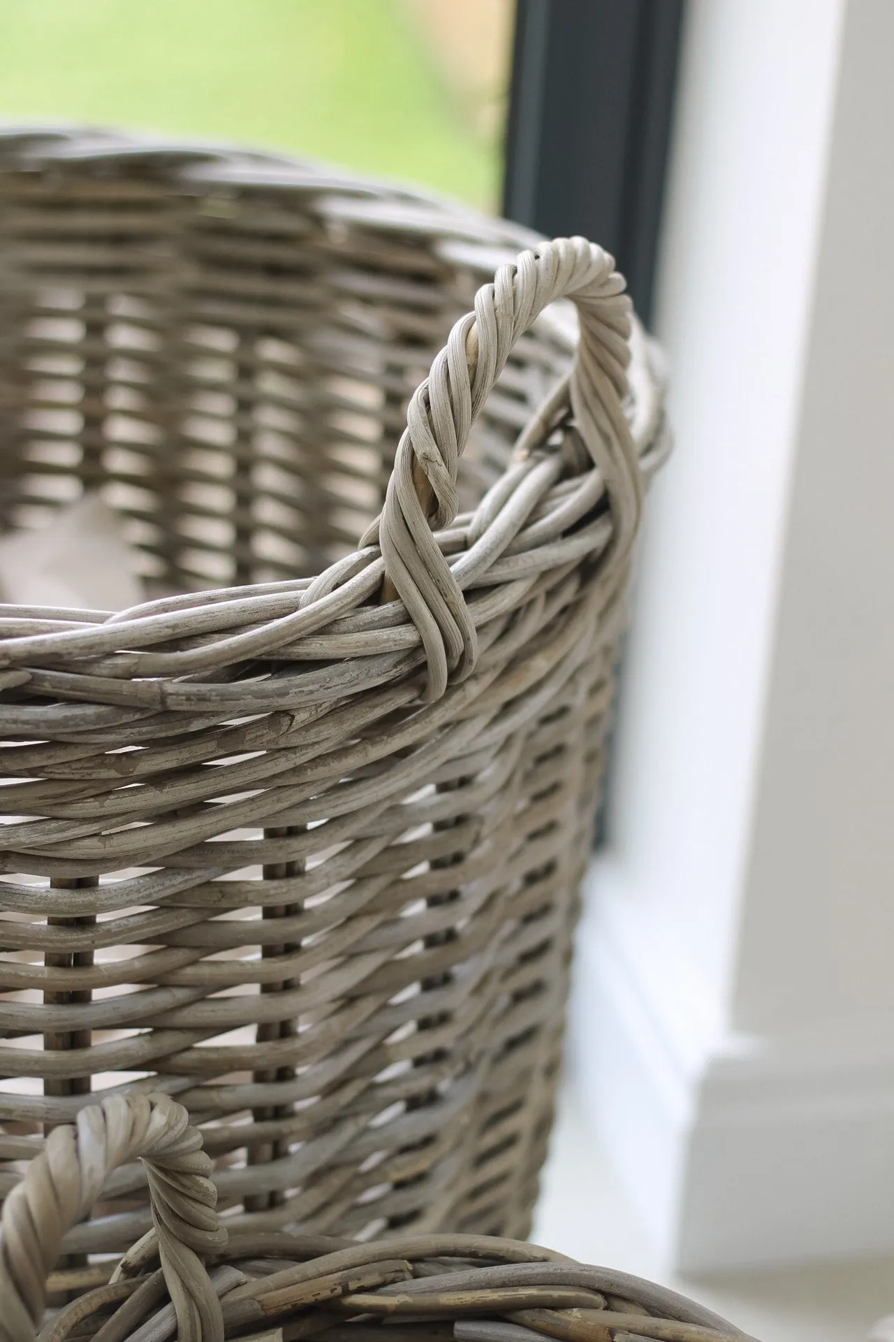 Hartford Round Rustic Grey Washed Rattan Storage Basket