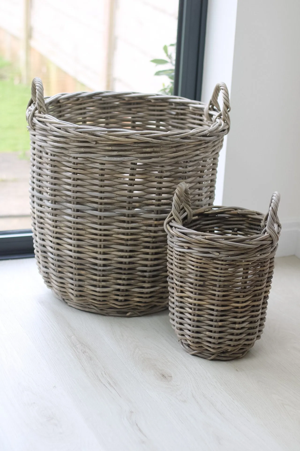 Hartford Round Rustic Grey Washed Rattan Storage Basket