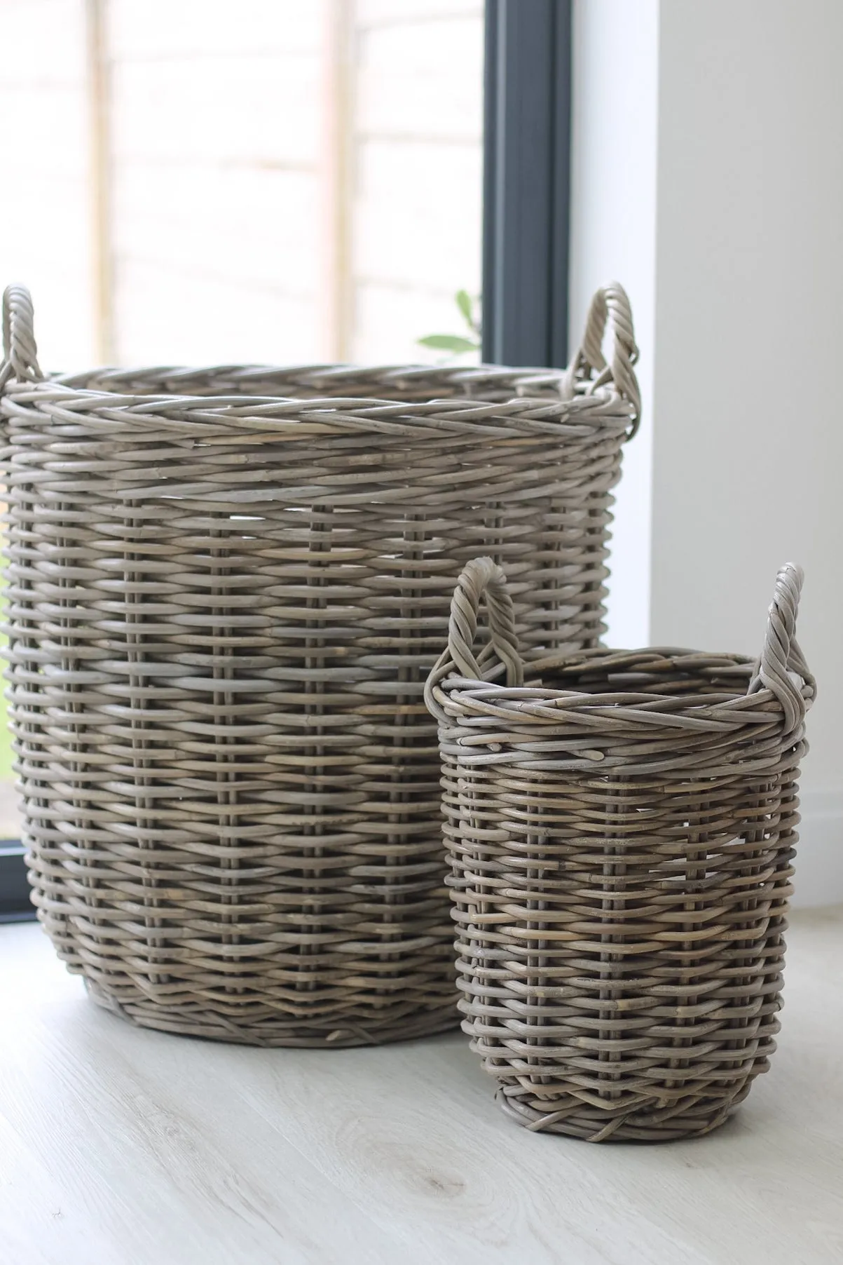 Hartford Round Rustic Grey Washed Rattan Storage Basket