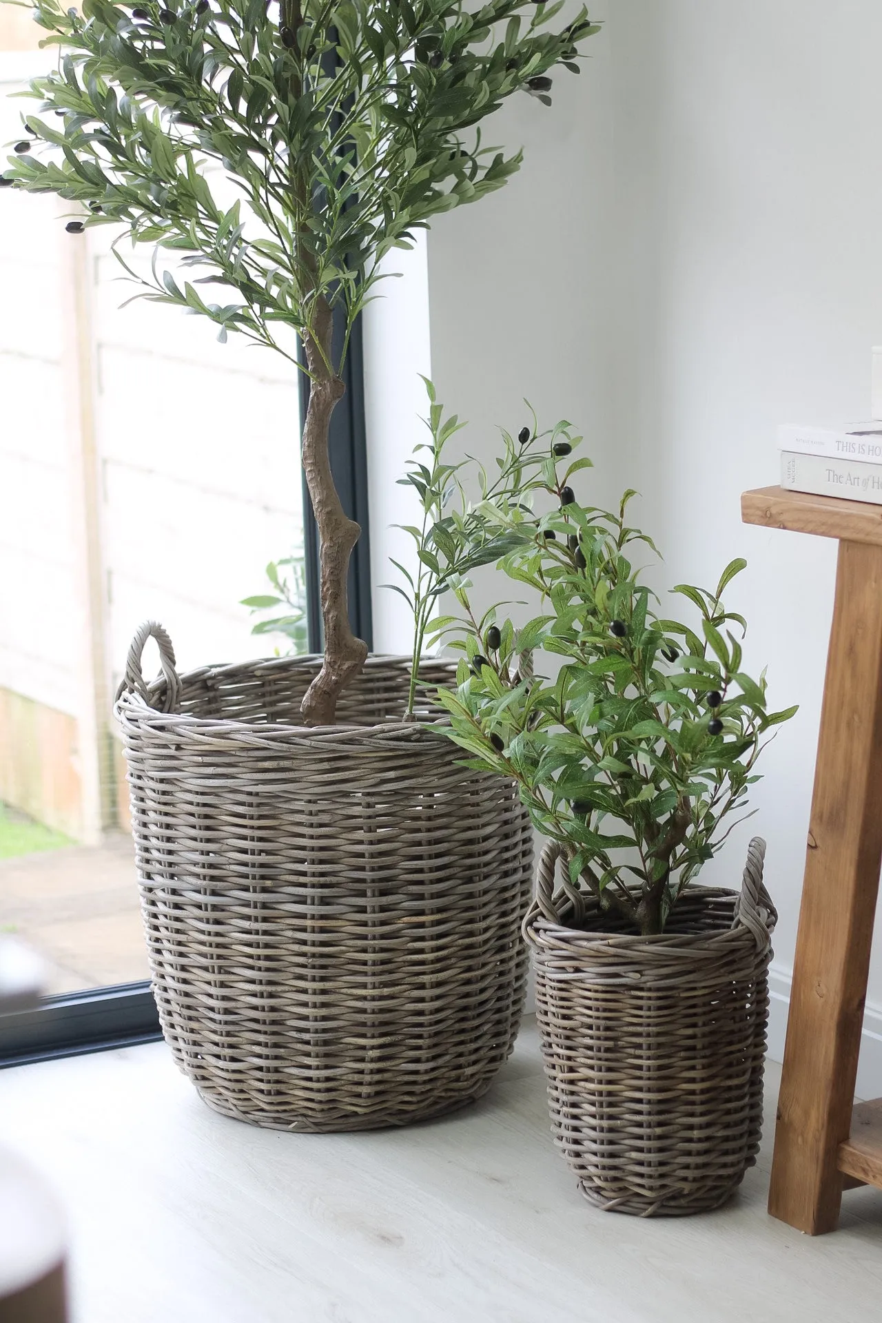 Hartford Round Rustic Grey Washed Rattan Storage Basket