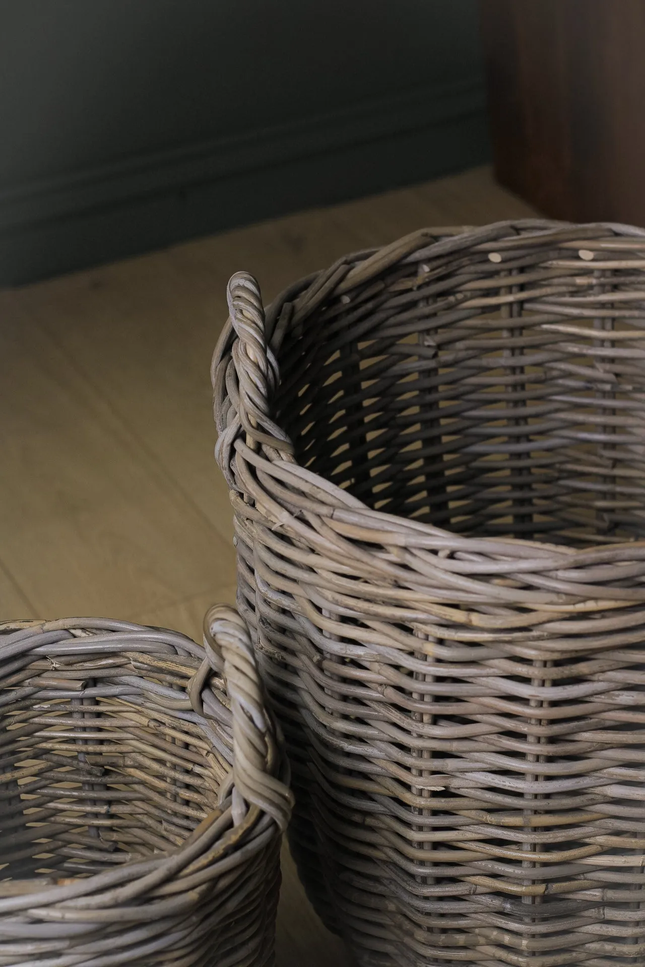 Hartford Round Rustic Grey Washed Rattan Storage Basket