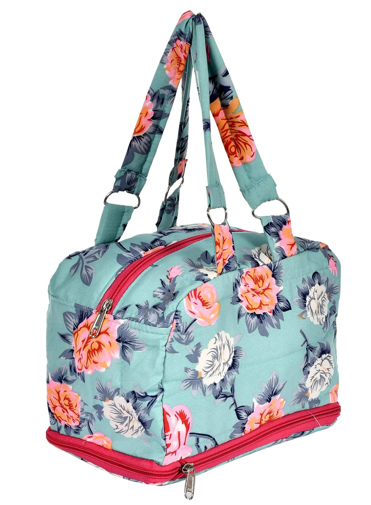 Heart Home Flower Printed Multiuses Hand Bag: Tote Bag: Travel Toiletry Bag For Women/Girls (Green)-45HH013