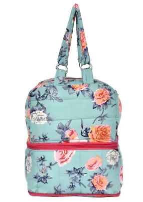 Heart Home Flower Printed Multiuses Hand Bag: Tote Bag: Travel Toiletry Bag For Women/Girls (Green)-45HH013