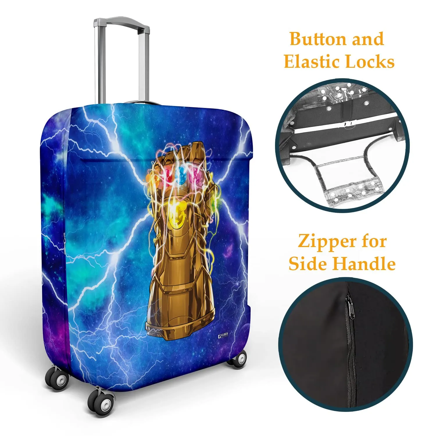 Heart Home Marvel The Infinity Gauntlet Luggage Cover | Polyester Travel Suitcase Cover | Washable | Stretchable Suitcase Cover | 18-22 Inch-Small | 26-30 Inch-Large | Pack of 2 | Sky Blue