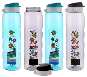 Heart Home Plastic Water Bottle With Sipper- 1 Litre, Pack of 4 (Sky Blue & Grey)