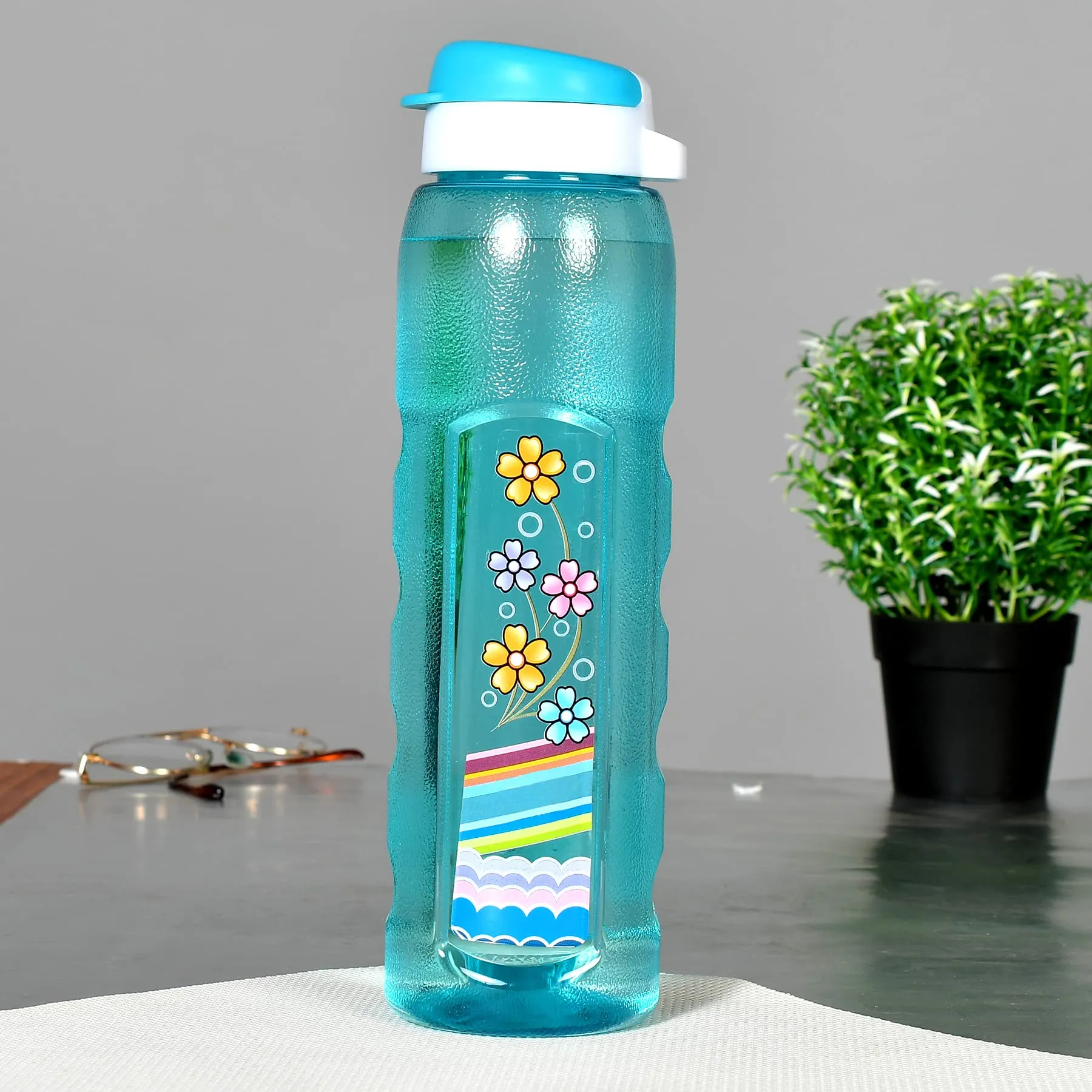 Heart Home Plastic Water Bottle With Sipper- 1 Litre, Pack of 4 (Sky Blue & Grey)