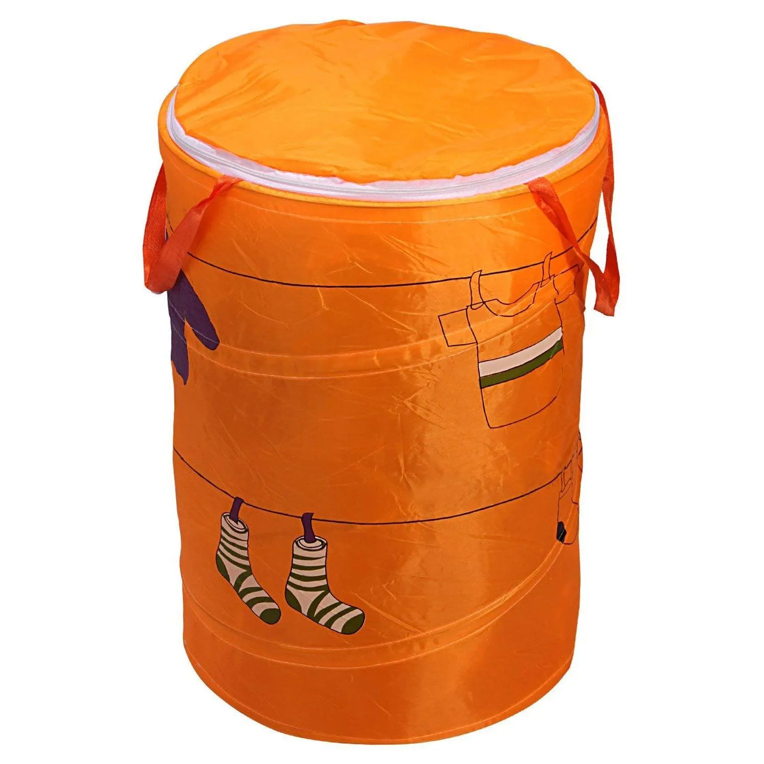 HOKIPO Foldable Cloth Pop Up Laundry Bag Hamper, 50-Ltr - Orange