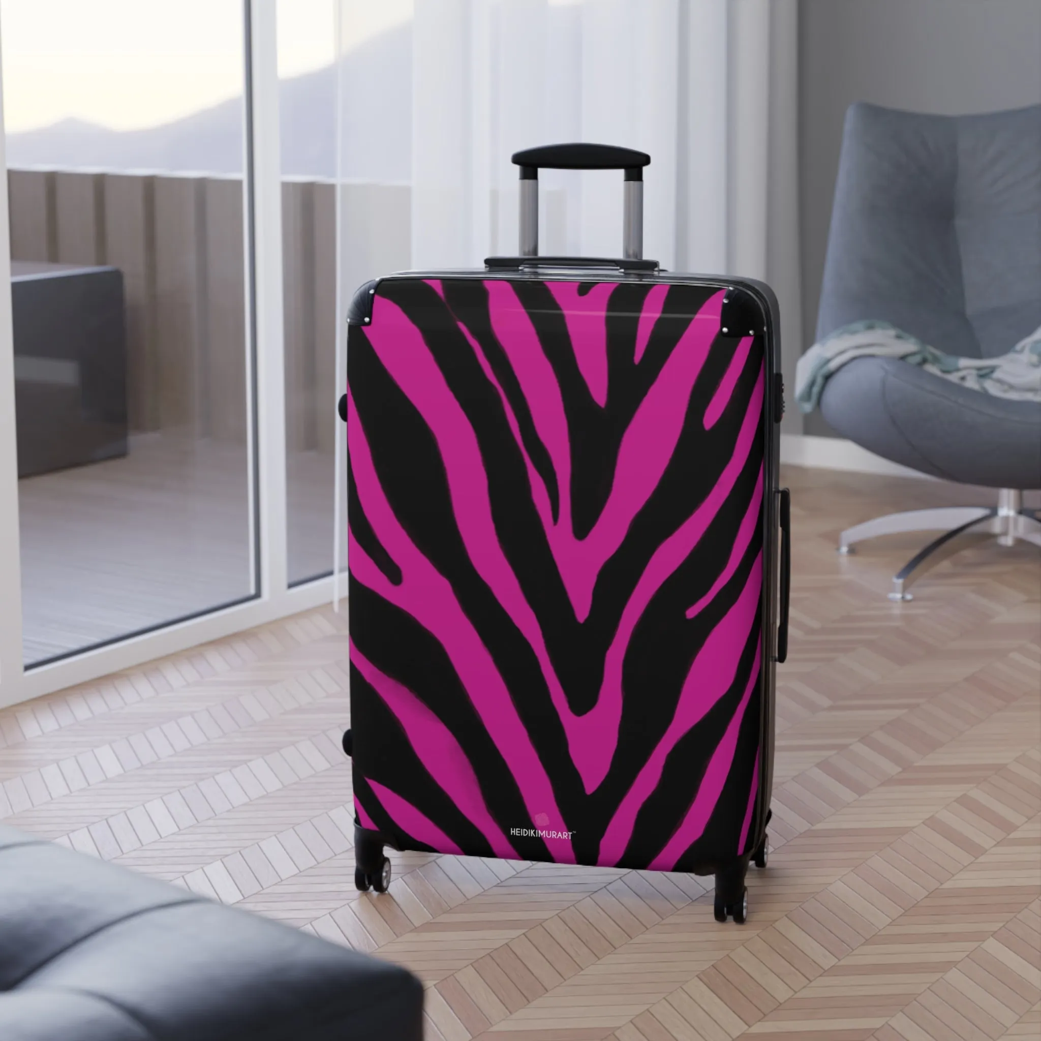 Hot Pink Zebra Print Suitcases, Zebra Print Best Suitcases, Travel Bag Suitcases (Small, Medium, Large)