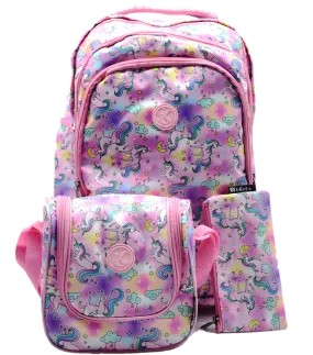 I-KOLA TROLLEY BAG W/3COMP 19" LUCNH BAG PENCIL CASE SET-B779 UNICORN