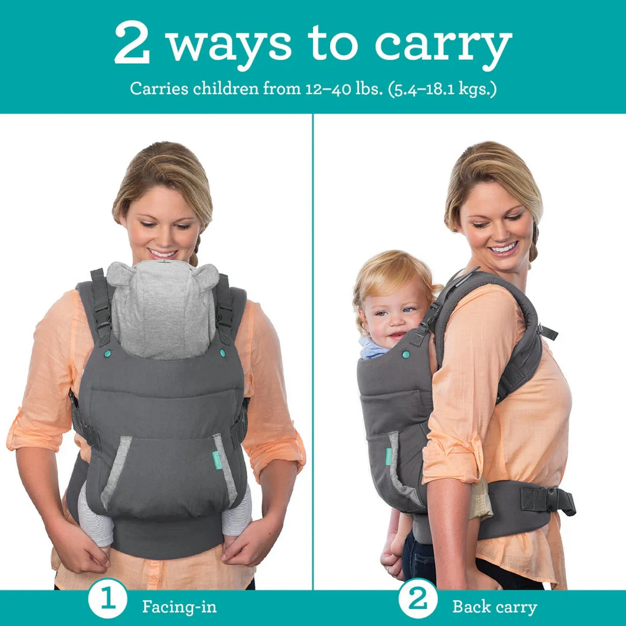 Infantino Cuddle Up Ergonomic Hoddie 2-way Carrier™ Grey Birth to 36 Months