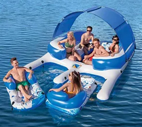 Inflatable 8-Person Floating Island with UV Sun Shade and Connecting Lounge Rafts