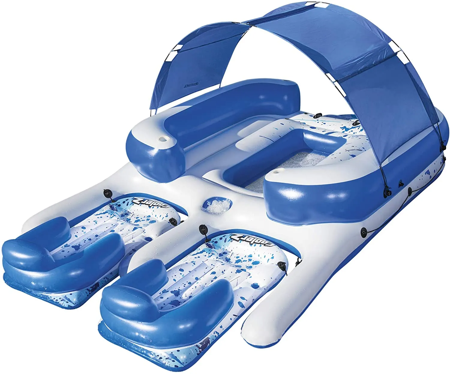 Inflatable 8-Person Floating Island with UV Sun Shade and Connecting Lounge Rafts