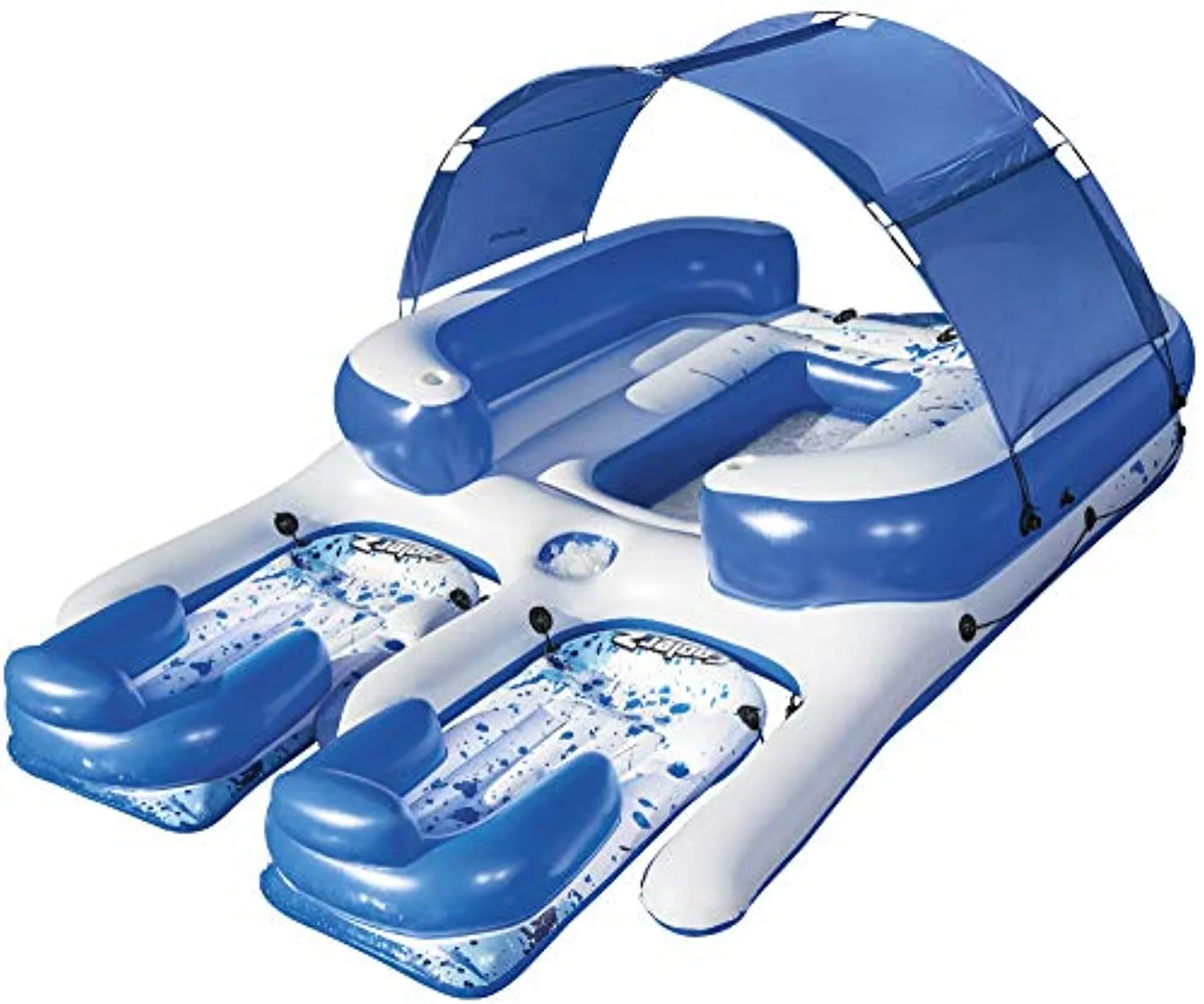 Inflatable 8-Person Floating Island with UV Sun Shade and Connecting Lounge Rafts