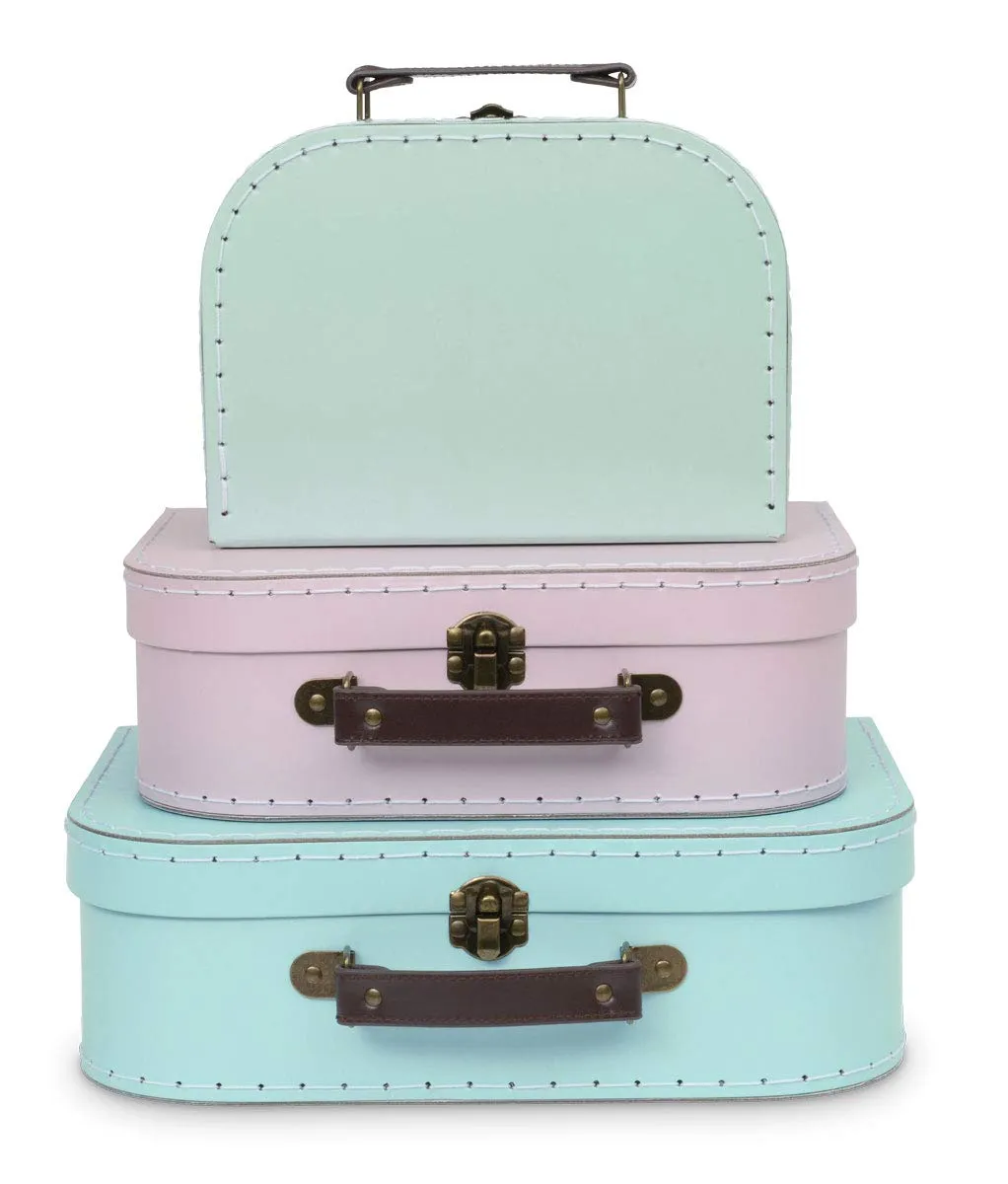 Jewelkeeper Paperboard Suitcases, Set of 3  Nesting Storage Gift Boxes for Birthday